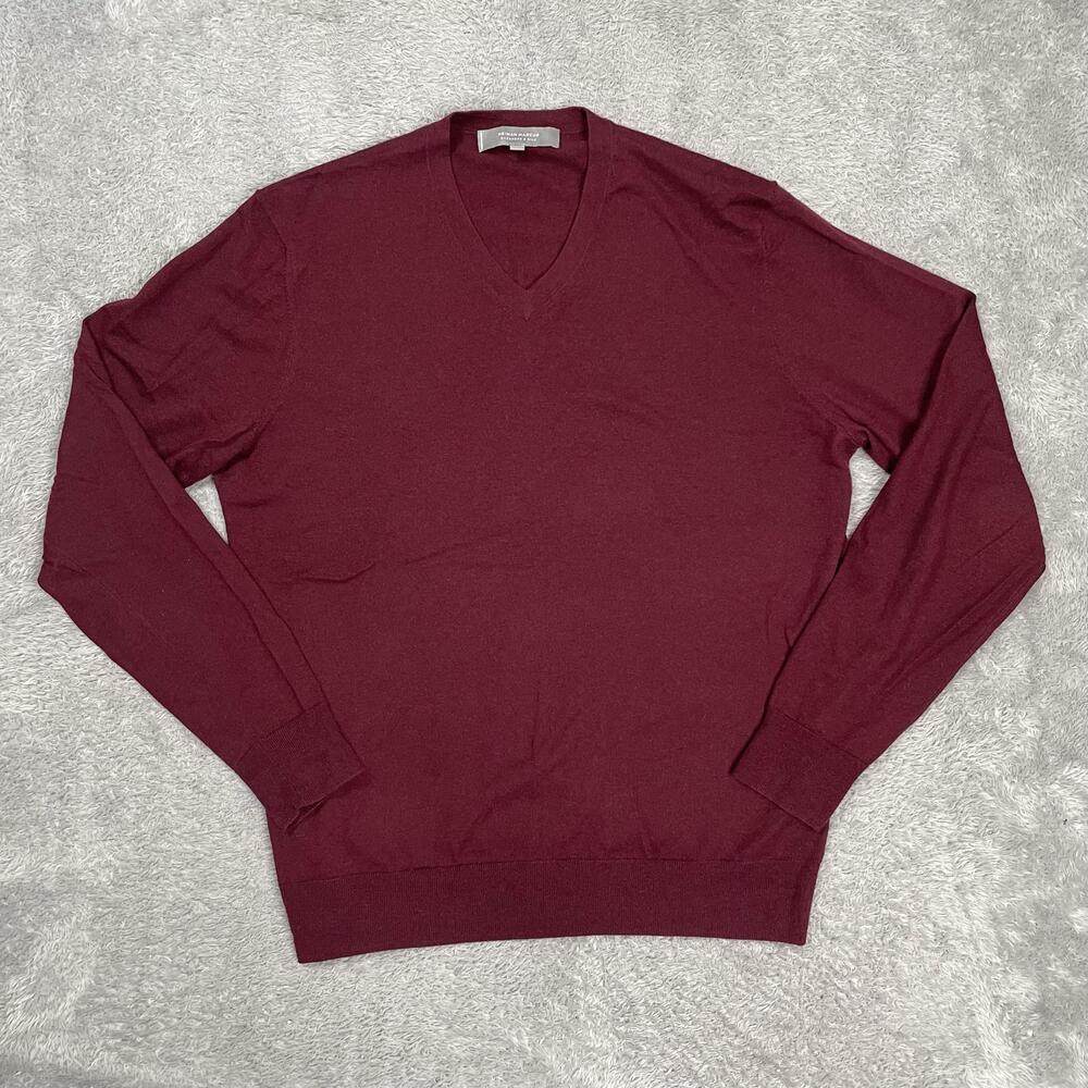 Neiman Marcus Sweater Mens Large Red Cashmere Silk V Neck Lightweight Knit
